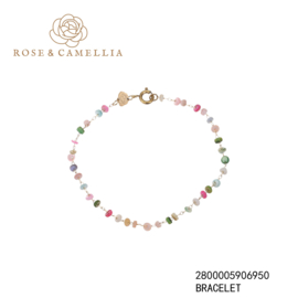 rose & camellia armband gekleurde kralen blauw groen tinten goud
