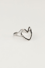 My jewellery verstelbare statement ring met open hart zilver