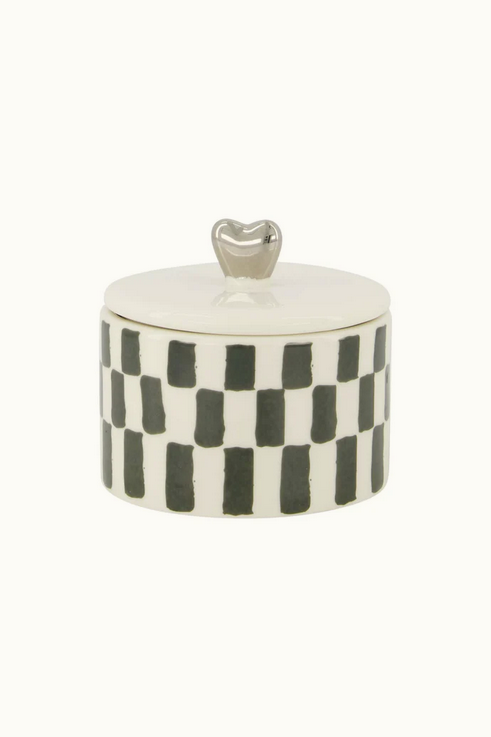Zusss geurkaars keramiek met deksel zilver hartje wit/grijsblauw