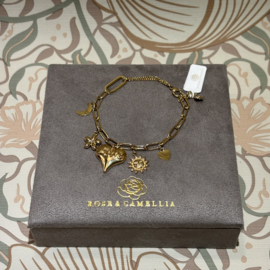 rose & camellia armband grove schakel met bedels goud