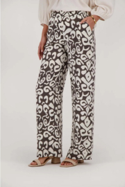 zusss rechte broek met ornament print antracietgrijs/zand