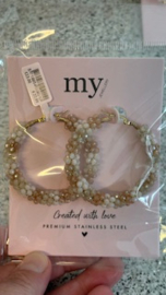 My jewellery oorbellen met kralen wit lichtroze goud