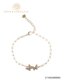 rose en camellia armband met 2 vlinders