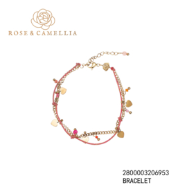rose & camellia armband dubbele armband roze met hartjes en kralen goud