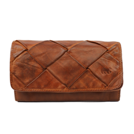 Bear Design gevlochten overslag portemonnee 'Noor' | cognac