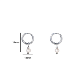 Go Dutch Label oorbellen one bead hoop - rh + white