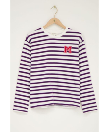 My Jewellery Paars-wit gestreept T-shirt met lange mouwen en M patch