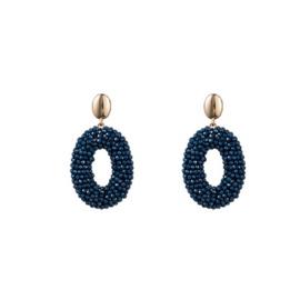 Go Dutch Label oorbellen | full-on beads oval blue goud