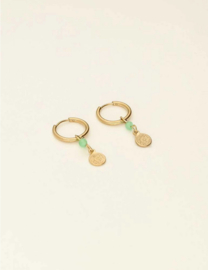 my jewellery oorbellen | Oorringen groene kraal en muntje goud*