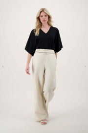 zusss V-hals T-shirt wijde mouw zwart