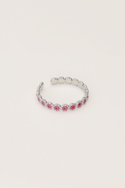 My jewellery verstelbare ring Vintage met roze & rode bloemetjes mini zilver