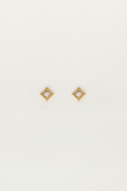 My jewellery oorbellen studs vierkant strass goud