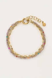 My Jewellery Sunrocks driedubbele armband met taupe kralen goud