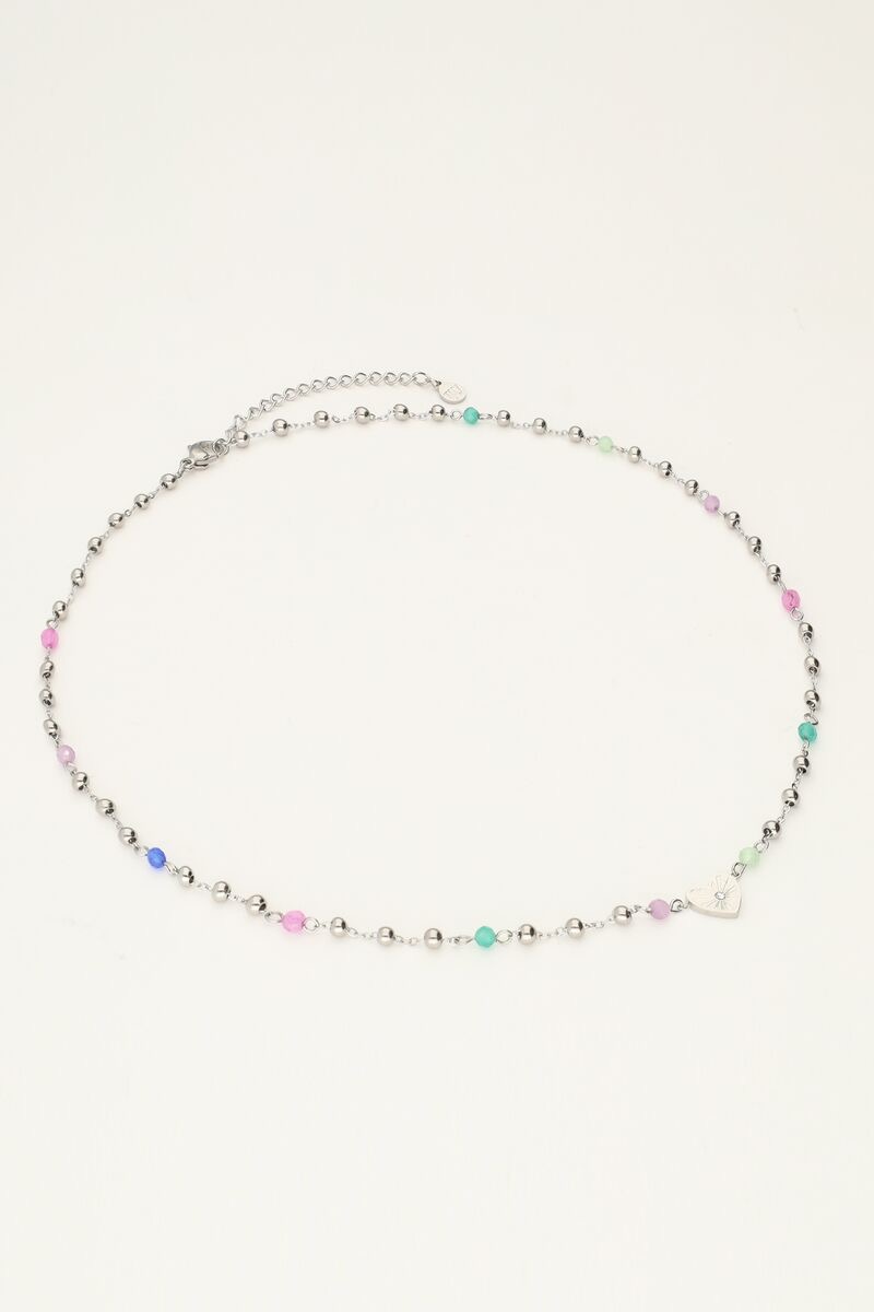 My jewellery Ketting met hart en groene kralen zilver