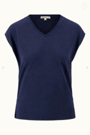 zusss V hals top met lurex boord summer navy