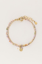 My jewellery Multikleur dubbele armband met touw en kralen goud
