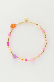 My Jewellery armband | art kralen armband met bloemen goud