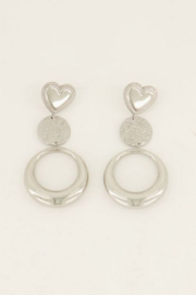My Jewellery oorbellen | dubbele ronde statement oorbellen met hart zilver