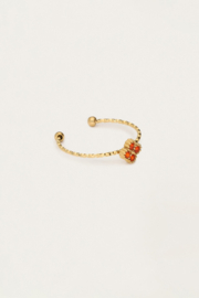 My jewellery Minimalistische ring met klaver en oranje strass verstelbaar
