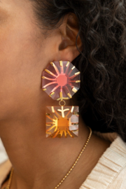 My Jewellery oorbellen statement oorhangers met roze en oranje stenen