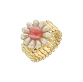 biba ring metaal en crystal kralen bloem peach/beige