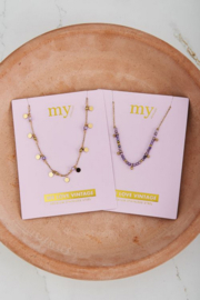 My Jewellery ketting | zilver vintage ketting met lila kralen & muntjes