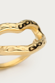 My jewellery Bold statement ring met open hart & structuur goud verstelbaar