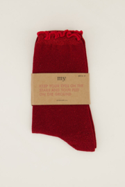 My Jewellery sokken met lurex en ruffle rood