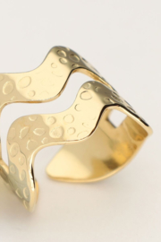 My jewellery verstelbare statement ring met dubbele wave goud