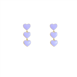 Go Dutch Label oorbellen 3 small hearts - 14k + lilac