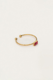 My jewellery Minimalistische ring met vierkante roze strass verstelbaar