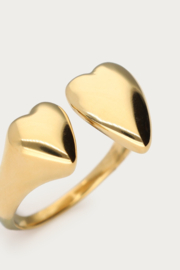My jewellery Bold ring met twee hartjes goud verstelbaar