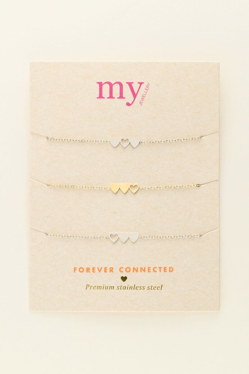 my jewellery Armbanden set hartjes twee zilver- en goudkleurig