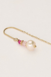 My jewellery Doortrek oorhangers met roze kralen en parel goud