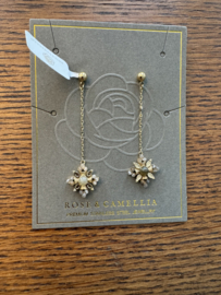 rose en camellia oorbellen hanger ster met steentjes