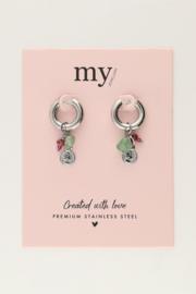 My jewellery oorbellen hoop muntje en groen steentje zilver
