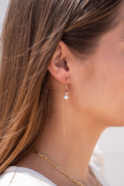 My jewellery Doortrek oorhangers met roze kralen en parel goud