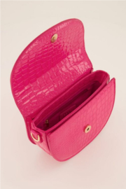 my jewellery tas | roze schoudertas half rond met croco print