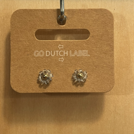 Go Dutch Label oorbellen | knopjes bloem grijs goud.