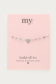 MyJewellery Armband met hartje & gekleurde kralen zilver