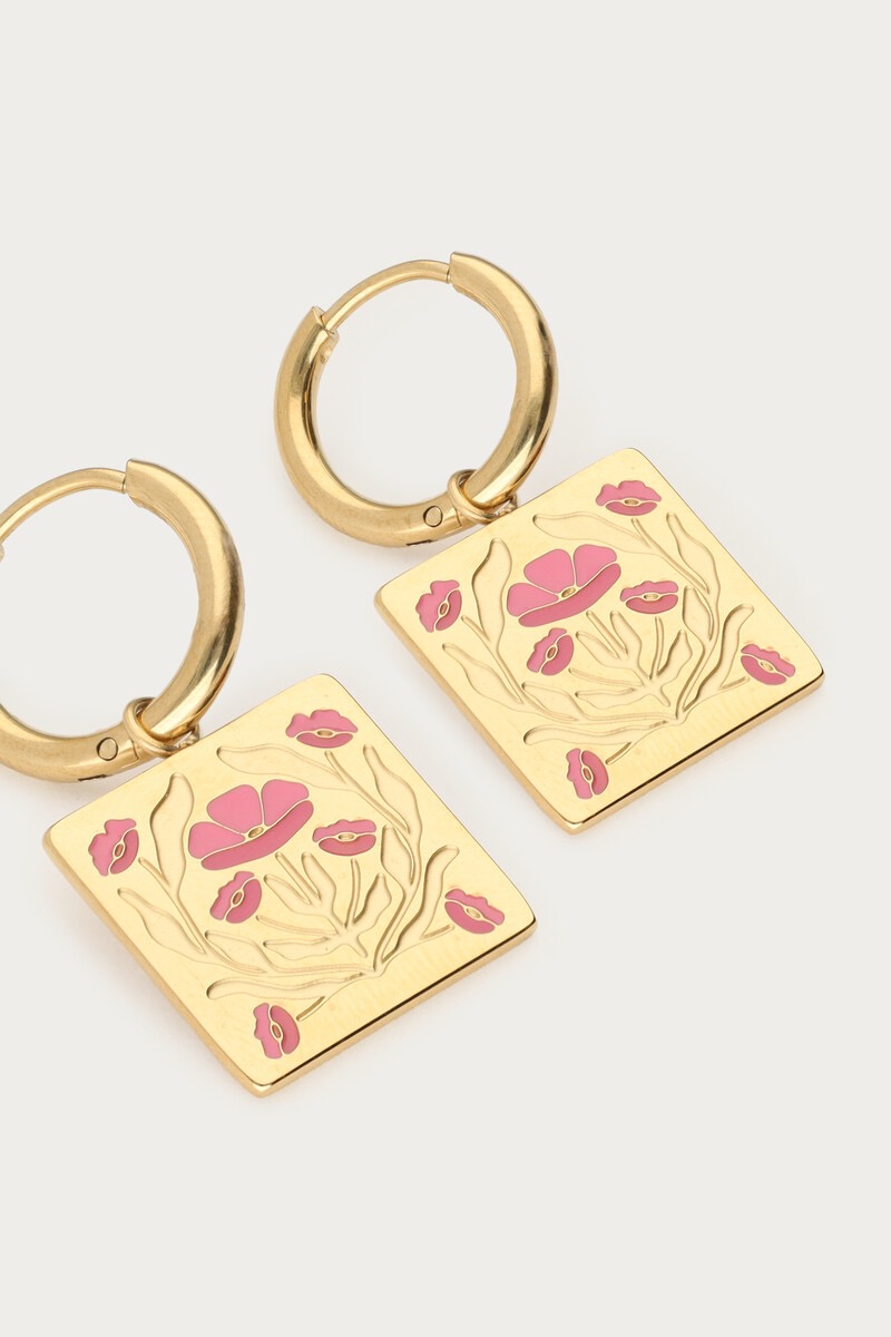 My Jewellery Botanical oorringen met roze bloemen