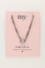 My jewellery Sunrocks driedubbele ketting met taupe kralen zilver
