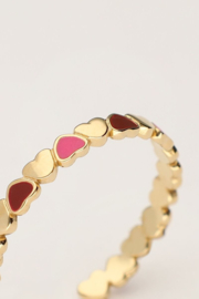 My jewellery verstelbare ring met roze & rode hartjes goud