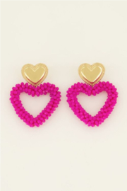 my jewellery oorbellen | Statement oorhangers met kralen  hart fuchsia *