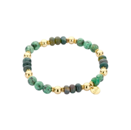 biba armband metaal en natuurstenen kralen groen