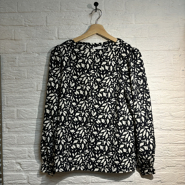 zusss boothals top met blaadjes print donkerblauw