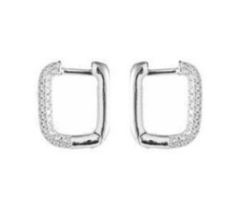 Go Dutch Label oorbellen | shiny oval hoop zilver crystal