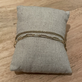 Go Dutch Label armband | dubbele grove en fijne schakel goud.