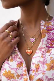 My Jewellery ketting | art schakelketting met fuchsia vintage hart goud