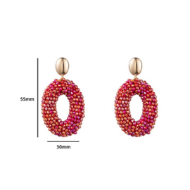 Go Dutch Label oorbellen | full-on beads oval red goud